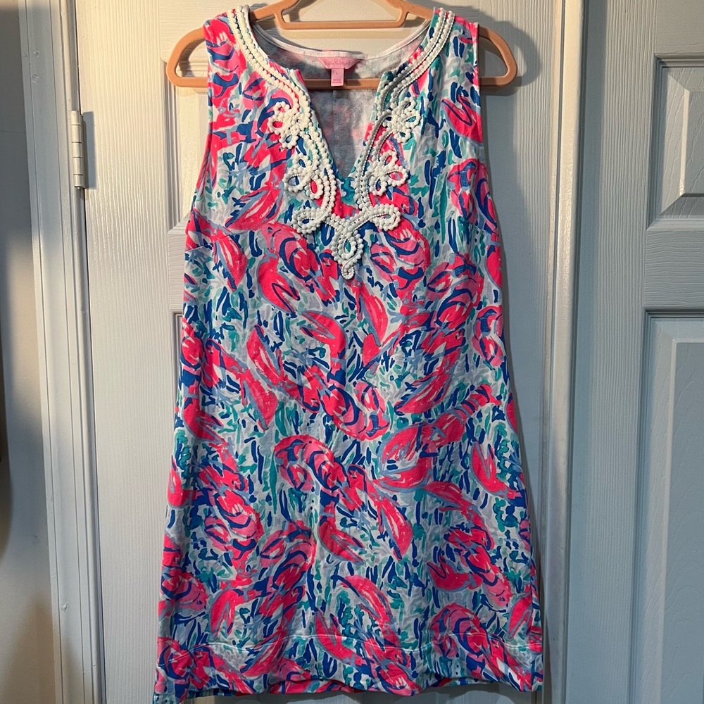 Lilly Pulitzer Lobster Sleeveless Shift Dress, Size Large